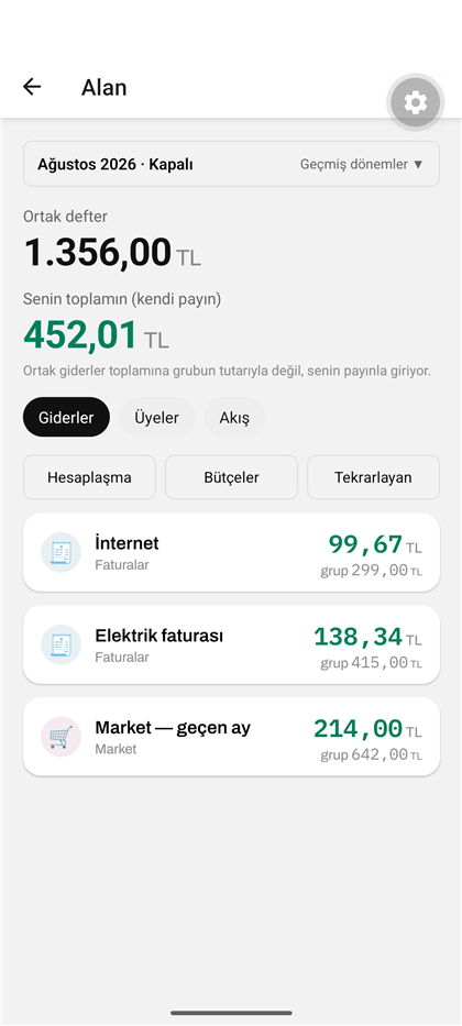 Geçmiş dönem ekranı: kapanmış bir ayın kayıtları
